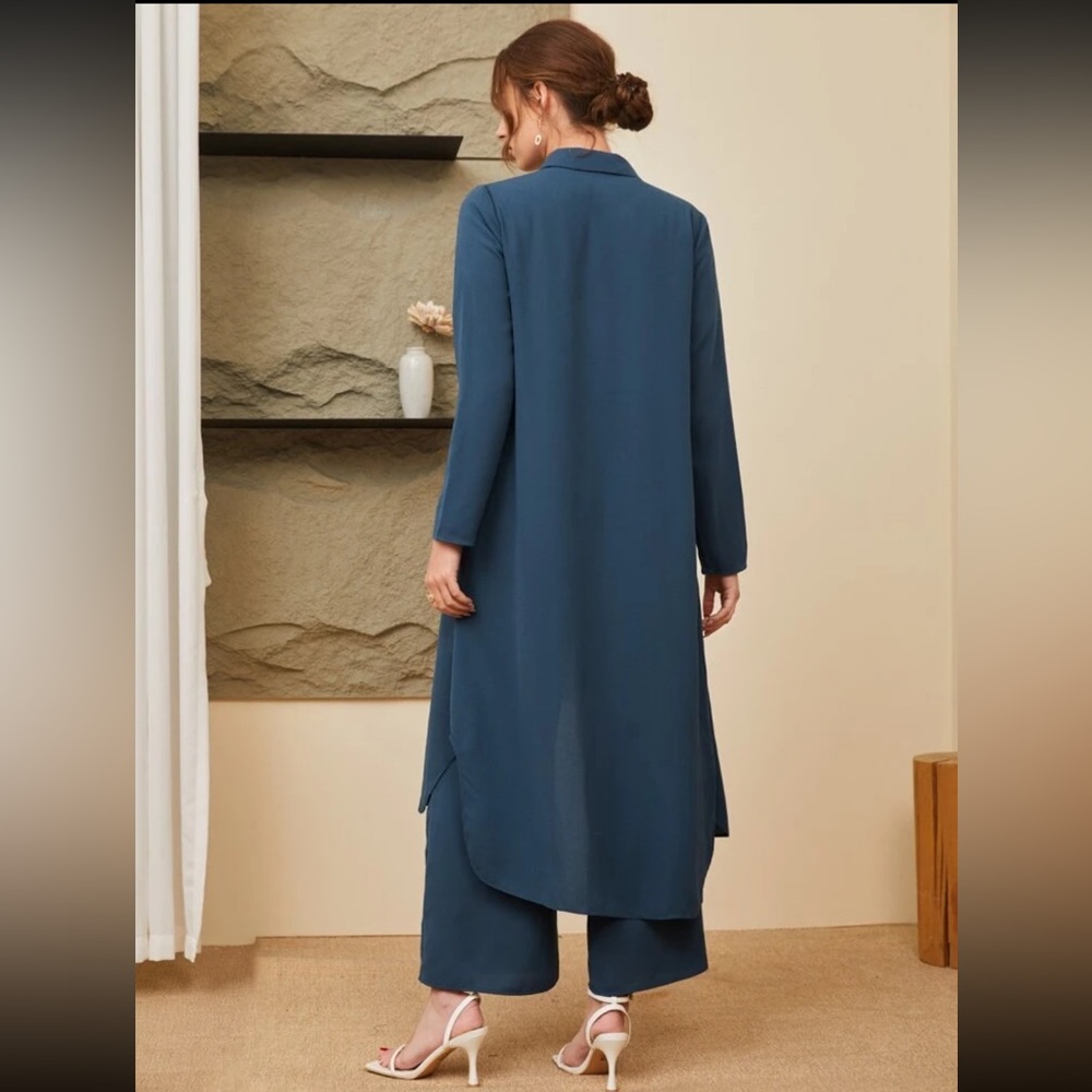 SHEIN Button Front Coat & Wide Leg Pants Set - Picture 3 of 6
